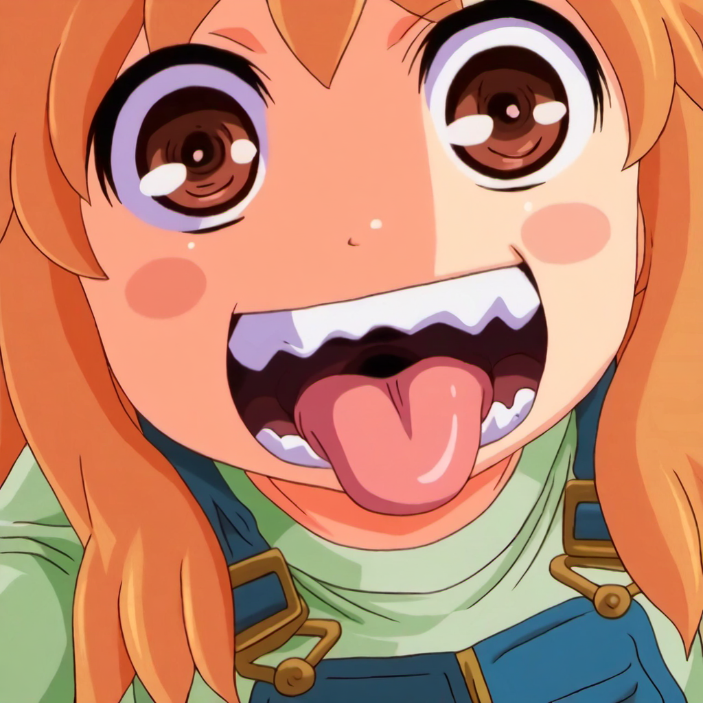 00115-illustriousXL10_v10-1507851507-Illustrious-ninjin, 1girl, solo, close-up, blue overalls, green shirt, excited, orange hair, tongue, looking at viewer, blush stickers, wide.png
